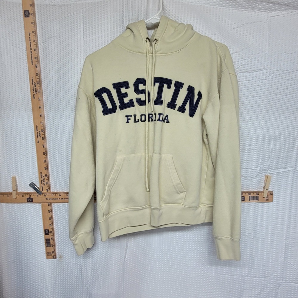 Pacific & Co Destin Florida Souvenir Hoodie Cream Navy Small